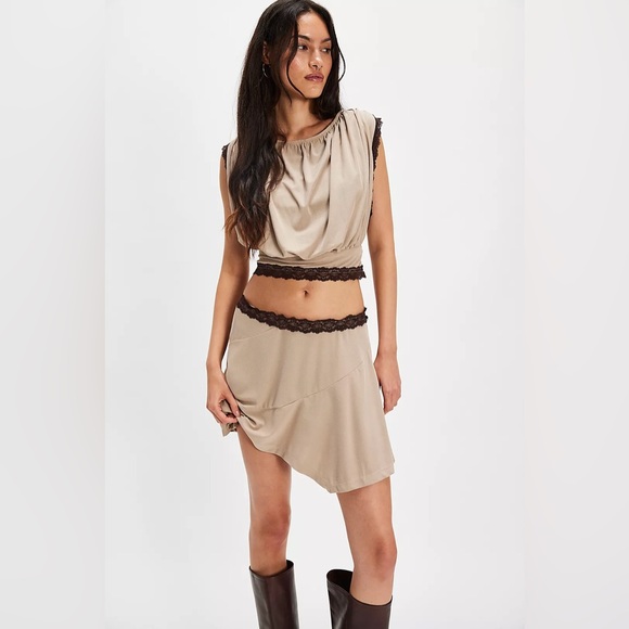 Free People Dresses & Skirts - Free People Mini Mundet Skirt Set Beige NWT Womens Size XL Lace Detail
